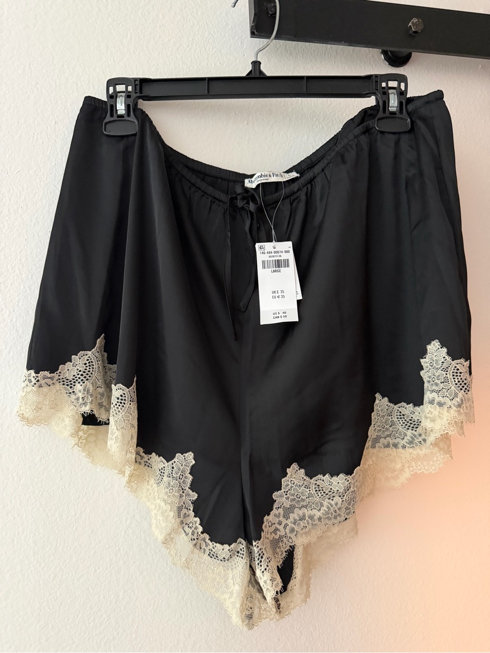 NWT Abercrombie & Fitch Black Lace-Trim Satin Shorts